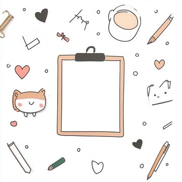 Blank Clipboard Surrounded By Cute Doodle Art