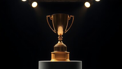 Glistening gold trophy under spotlight, symbolizing achievement and excellence.