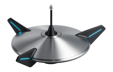 Disc-shaped atmospheric probe featuring aerodynamic stabilizers and a central data antenna