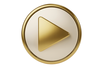 Elegant golden play button icon on a white oval background with transparent backdrop