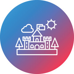 Castle Landscape Line Gradient Circle Background Icon