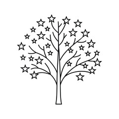 Whimsical star tree illustration with simple line art and celestial elements