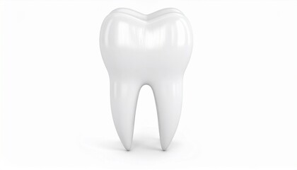 A 3D render of a single healthy white molar tooth with roots isolated on a white background, representing dentistry and oral hygiene.