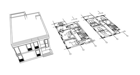 Fototapeta premium Architecturak sketch of a modern house. Vector 3d illustration