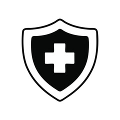 Health Protection Shield Icon with Medical Cross