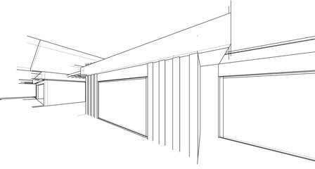 Architecturak sketch of a modern house. Vector 3d illustration