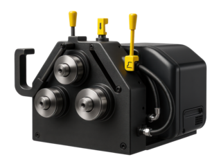 Rebar bending and shaping machine with integrated cooling system and precision rollers for advanced rebar design in an architectural firm.
