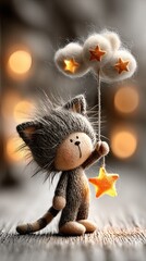 Obraz premium Handcrafted wool felt art with animal in whimsical cloud scene