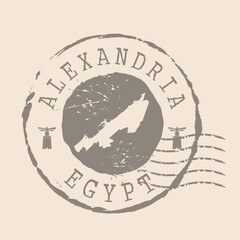Naklejka premium Stamp Postal Alexandria is city of Egypt. Map Silhouette rubber Seal. Design Retro Travel. Seal of Alexandria grunge for your design. Egypt. EPS10