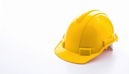 Fototapeta premium A vibrant yellow safety helmet isolated on a white background, symbolizing construction and industrial safety.