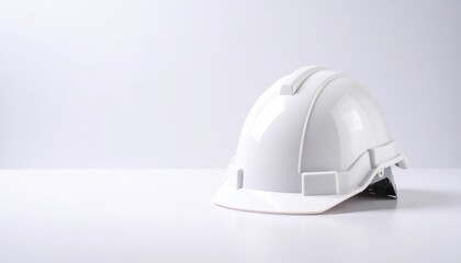 Fototapeta premium White safety helmet on a plain background, representing construction and industrial safety.