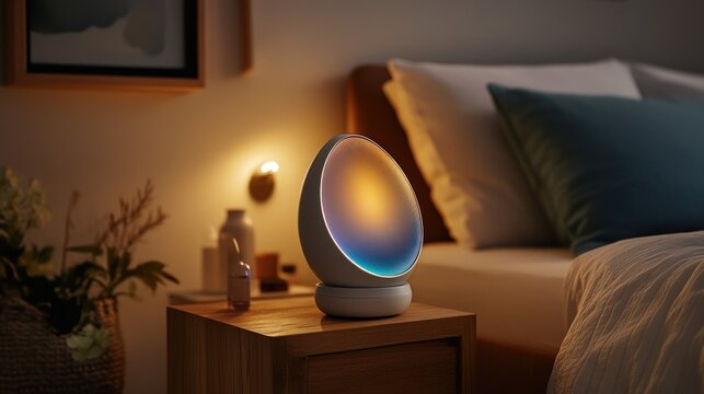 A bedside lamp with a soft, changing light