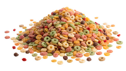 Colorful breakfast cereal piled high on a bright white background inviting creativity and fun during morning meals or snack time Generative AI
