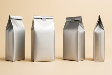 Metallic packaging pouch mockup design template with clean background for branding and advertising presentation concept.