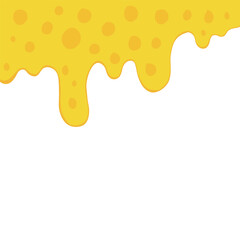 Melted cheese dripping background. Cartoon style dripping cheese. Yellow cheese melt frame