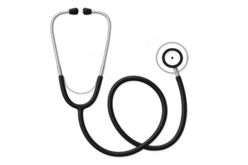 Black stethoscope lying on transparent background for medical concepts