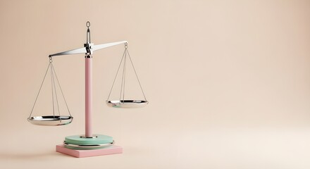 A modern, unbalanced scale with a single weight on one side and a pink background.