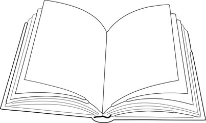 Open outline book illustration with color and text elements