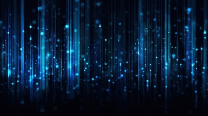 Vertical Blue Light Streams with Glowing Particles on Abstract Background
