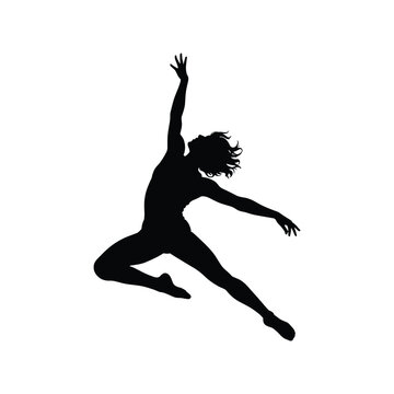 Silhouette of a female dancer in mid air leap with graceful movement