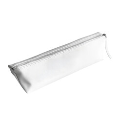 White zippered pouch on black background simple design product photography, isolated on a transparent background
