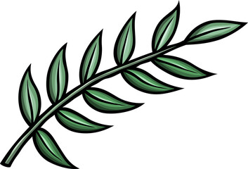 Green cartoon branch with leaves illustration