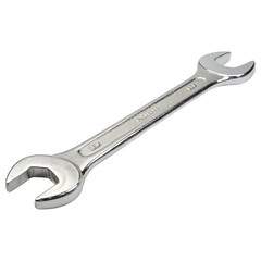 Shiny Chrome Combination Wrench Tool for Mechanical Repairs and Maintenance Tasks in Automotive and Plumbing Industries on Isolated Background