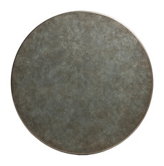 Flat, matte metal disk with a rough, textured surface and subtle patina.