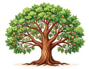 Colorful illustration of a large tree with fruits