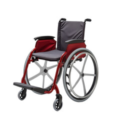 Red and gray wheelchair medical equipment mobility device disability assistance, isolated on a transparent background