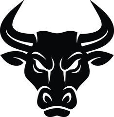 Angry bull silhouette logo design, high resolution black silhouette of aggressive bull with raised horns head down stance suitable for brand logo sports mascot poster print merchandise art