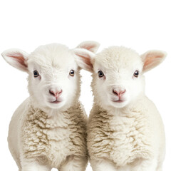 Fototapeta premium Two Adorable White Lambs Close Up Portrait, isolated on a transparent background