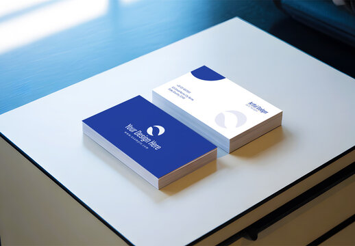 Blue and White Business Card Mockup Stacks