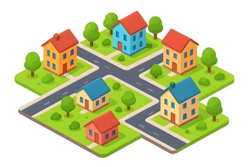 Colorful Isometric Cartoon Town Vector