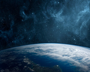 Panoramic view of the Earth, stars and galaxy. Planet Earth, view from space.  Elements of this image furnished by NASA.