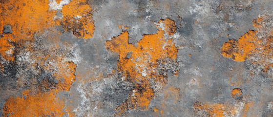Abstract background with peeling paint texture, combining gray and bright orange colors, ideal for packaging design, poster design and creative presentations.