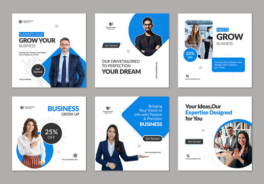 Business Social Media Post Layout Set with Blue and Black