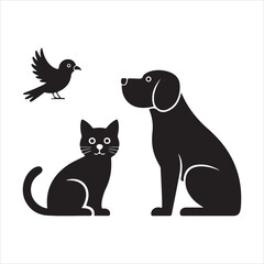 Silhouette Icons of Dog, Cat, and Bird Featuring Clean Minimalistic Design