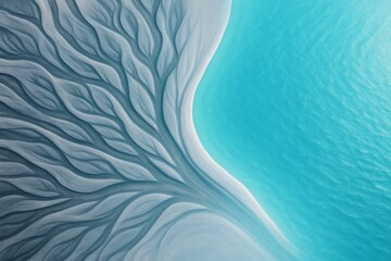 Abstract organic flow pattern merging into turquoise water surface, light artistic background concept in creative natural design style. Ai generative