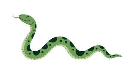 Fototapeta premium A cute green snake with dark spots and a forked tongue wriggling in playful motion