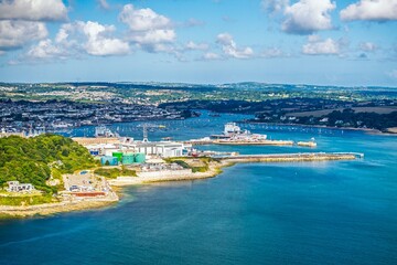 Port Pendennis from drone, Pendennis, Falmouth, Cornwall, UK