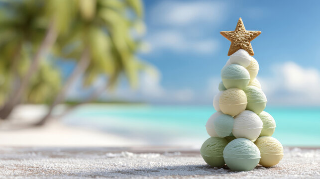 Holiday spirit shines with ice cream tree at beach in July, perfect for summer celebrations in Australia