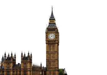 Big Ben Clock Tower, London Landmark, Architectural Detail isolated on transparent background