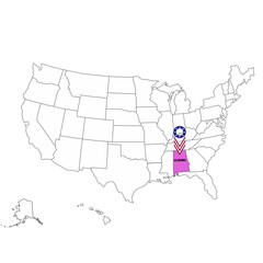 Clean Outline Alabama State Highlighted on USA Map Illustration