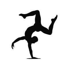 Fototapeta premium Silhouette of a male dancer performing a dynamic handstand with legs extended