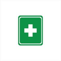 An image of a green first aid box symbol with a white cross, indicating the location of emergency medical equipment.