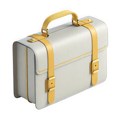 Elegant vintage white leather briefcase with gold accents and a sturdy handle isolated on transparent background