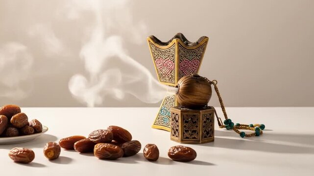 Date food video with bakhoor, sweet food advertisement, Islamic event, background, Eid al-Adha,