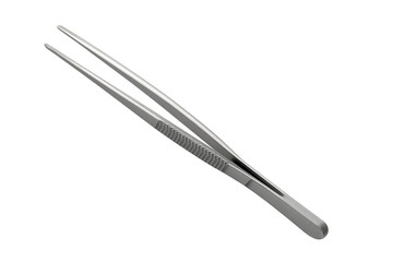 Metal tweezers on transparent background, holding tool for precision work