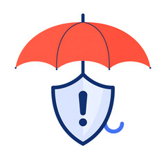 Red umbrella shield exclamation mark isolated on transparent background